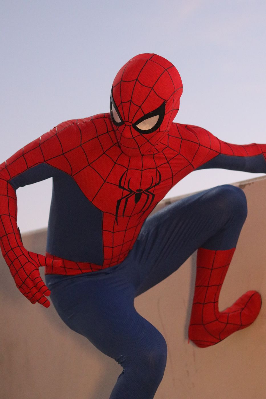 Spider hero character in a dynamic crouching pose